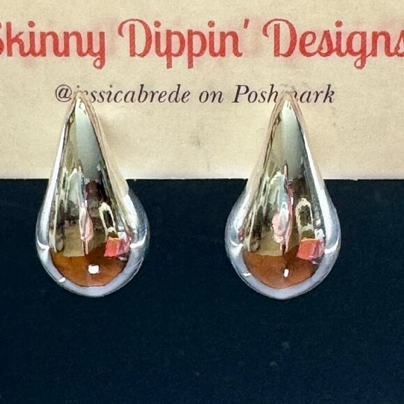 Silver Tone Chunky Water Drop Earrings #1382 - Picture 5 of 5